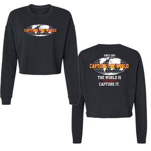 "Wideworld" Crop Top Lightweight Sweatshirt (Black)