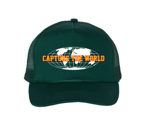 "World Wide" Five-Panel Mesh-Back Trucker Cap V1 (Forest Green)