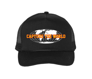 "World Wide" Five-Panel Mesh-Back Trucker Cap V1 (Black)